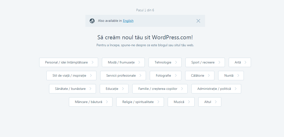 Pasul 2 crearea unui blog pe wordpress